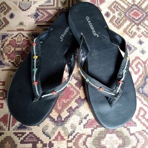 CLASSIFIED Floral Beadwork Platform Flip Flops